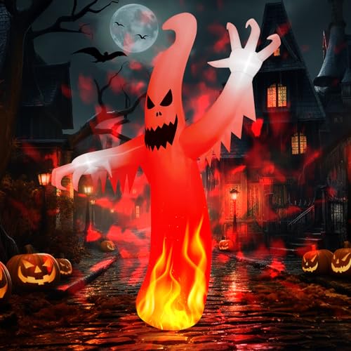 MGparty 8 FT Tall Halloween Inflatables Ghost Outdoor Decorations Blow Up Yard Sracy Ghost with Built-in LEDs Red Disco Light for Lawn Garden Holiday Party