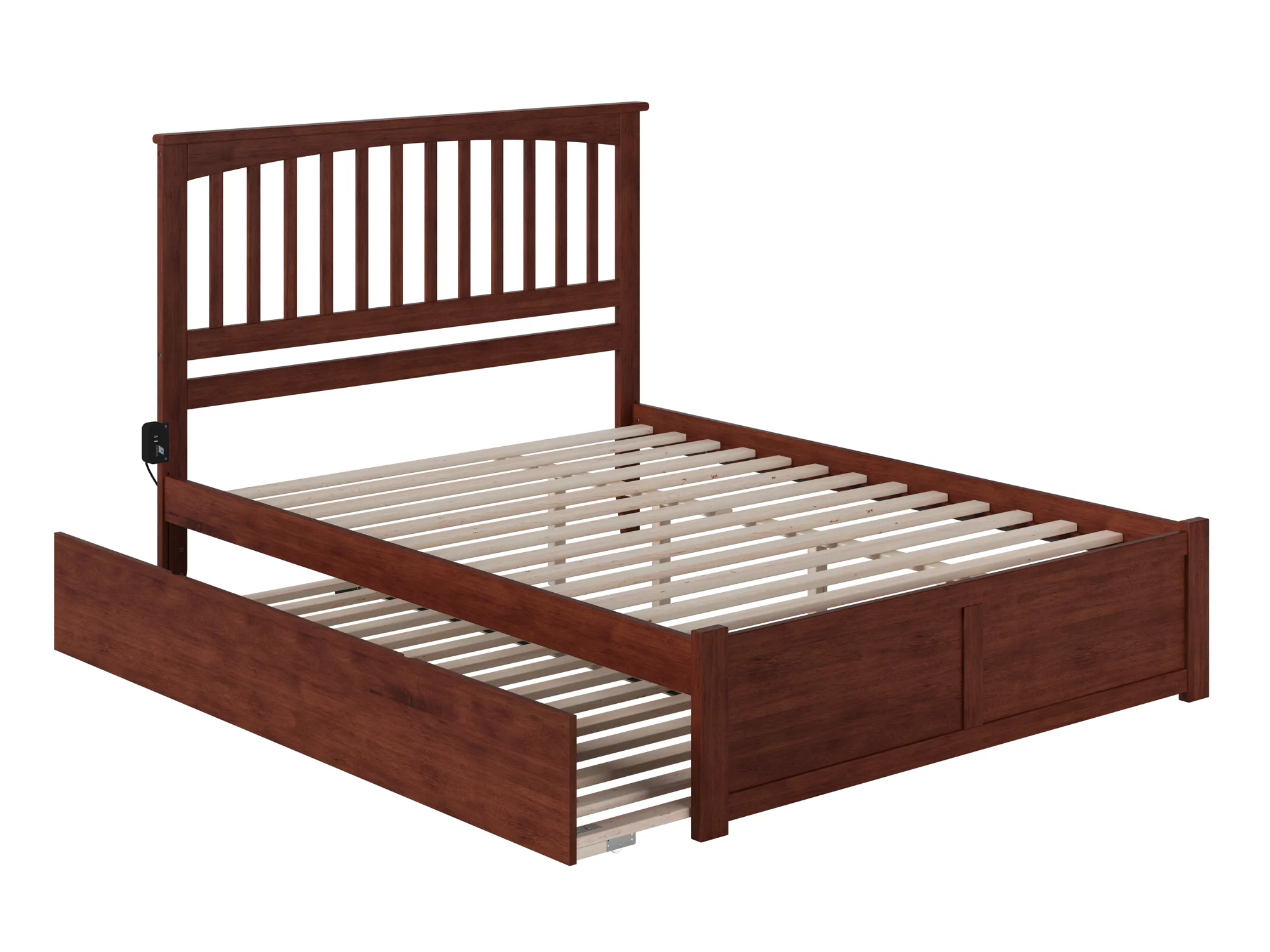 AFI Mission King Solid Wood Platform Bed with Footboard and Twin XL Trundle in Walnut