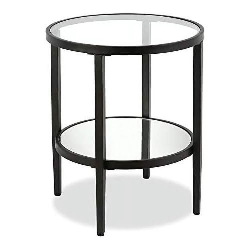 Double Shelf Round Modern Metal Side Table In Black