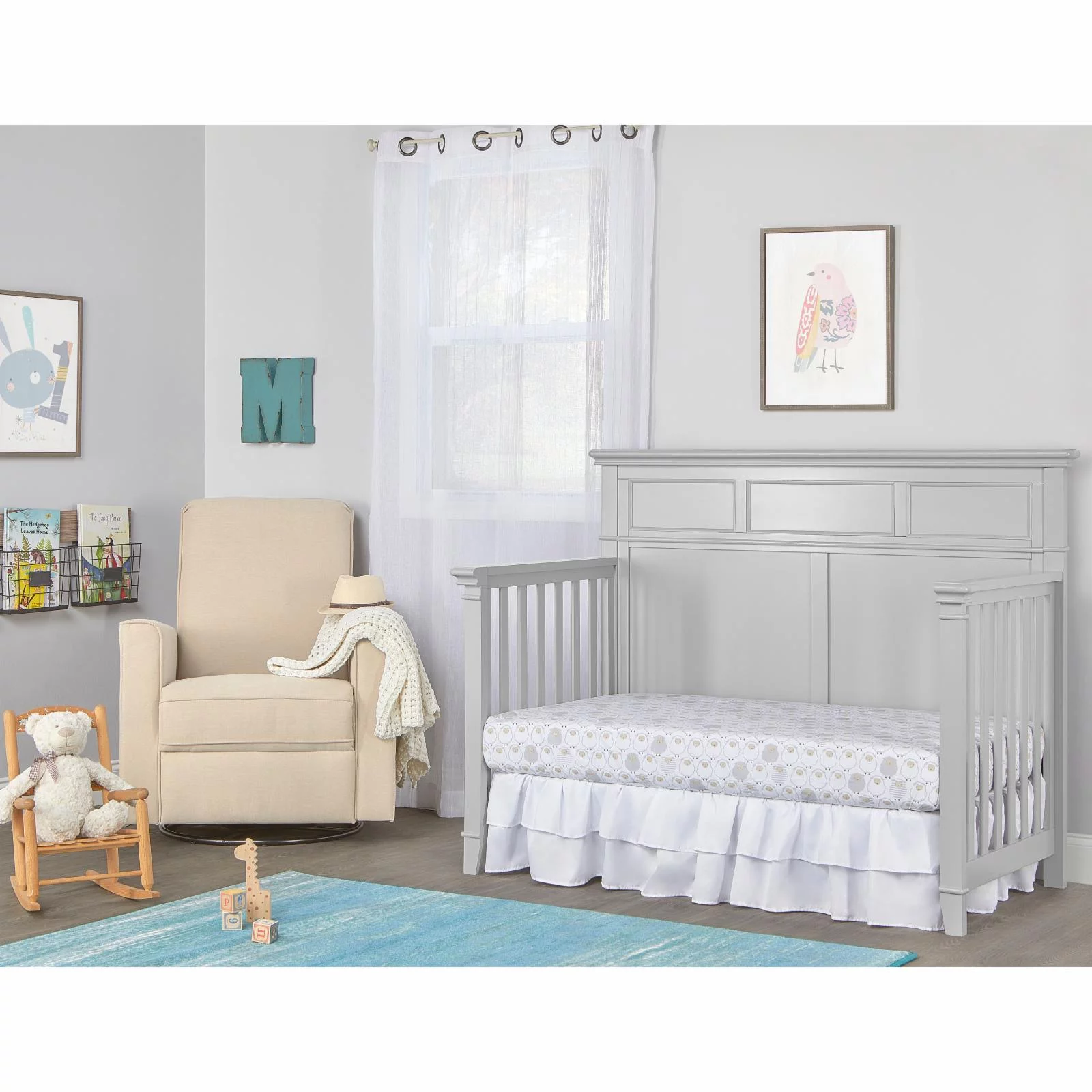 Dream On Me Blue Ridge 4 in 1 Convertible Crib in Pebble Grey, Three Mattress Height Settings