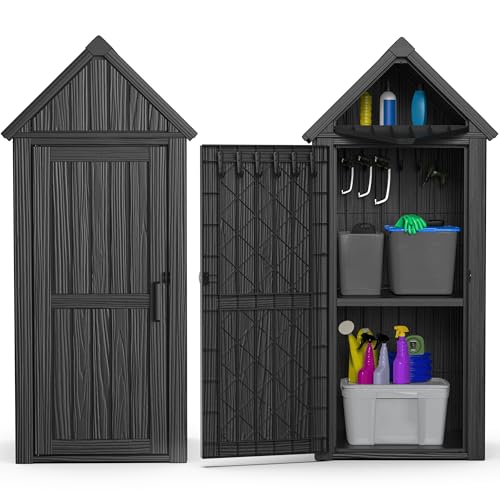 Outdoor Storage Shed,Resin Storage Cabinet with Lockable Door,Removable Shelves,Reinforced Floor,Durable and Weatherproof Shed for Backyard Garden Patio Lawn(Grey)