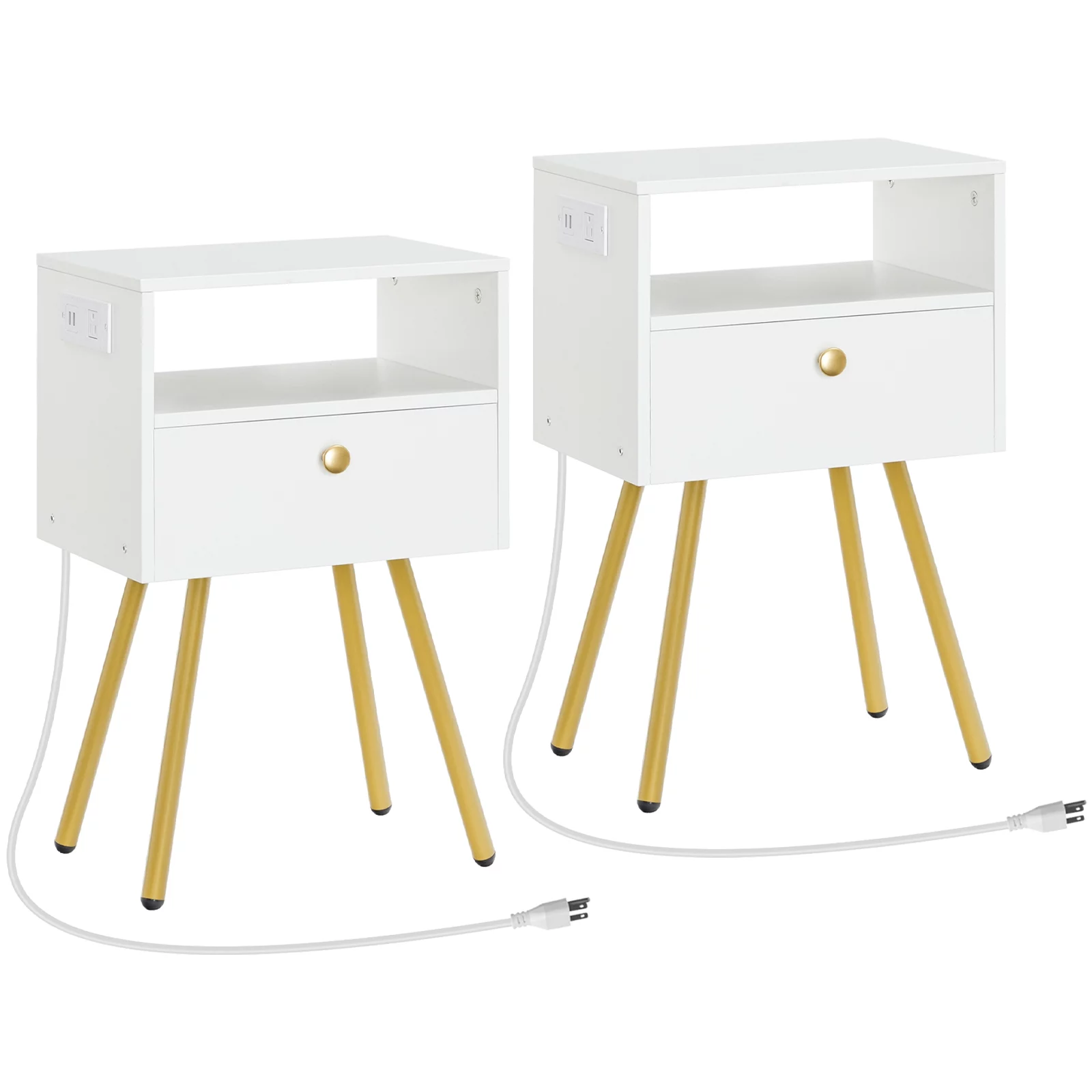 HOOBRO Set of 2 Nightstands with USB Ports and Outlet End Table Office Bedroom Study White DW88UBZP201