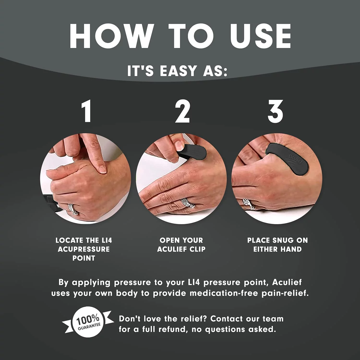 Aculief Wearable Acupressure Device - 2 Pack - Regular - Black