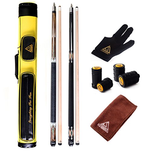 CUESOUL House Bar Pool Cue Sticks,Two Cue Sticks + 2x2 Pool Cue Case Hard