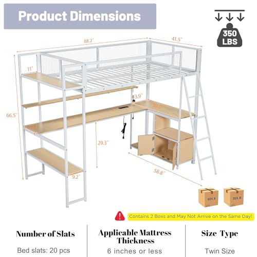 Full Size Loft Bed with Desk and Stairs,Metal Gaming Loft Bed Full with Wardrobe and Shelf, High Loft Bed with LED & USB Charging Station for Teens, Adults, Space Saving Design,Black