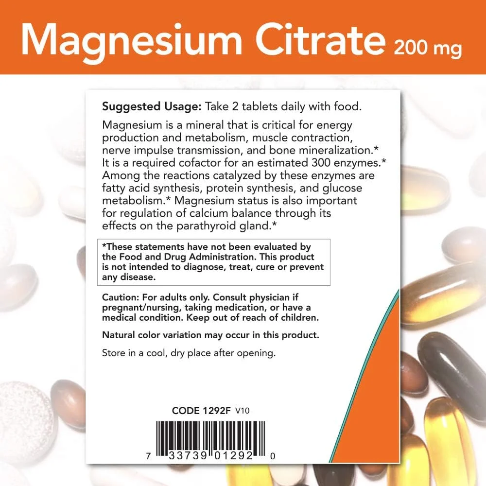 NOW Magnesium Citrate 200 mg,250 Tablets