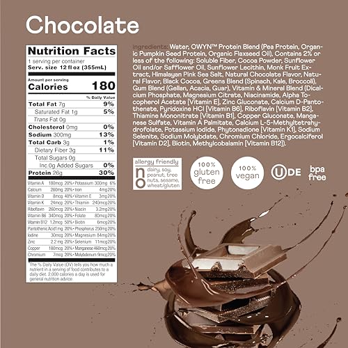 OWYN Only What You Need Protein Shake, High Protein Complete Nutrition Drink, Vanilla, 12 Fl Oz (12 Pack)