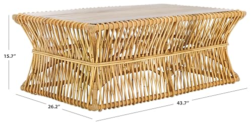 SAFAVIEH Home Collection Gensho Tropical Coastal Boho Natural/Golden Brown Rattan Solid Wood Coffee Table (Fully Assembled)