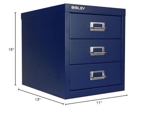 Bisley 10-Drawer Steel MultiDrawer Cabinet - Black, Chrome Pull Handles with Label Holders, Powder-Coated Steel, Removable Drawers, Fits Under Most Desks, Labels Included