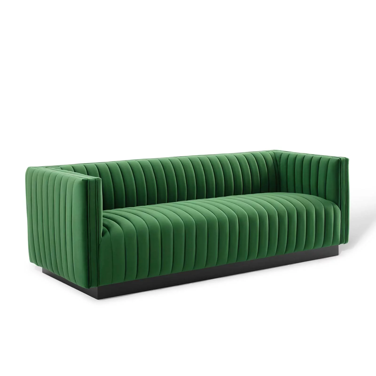 Modway Conjure Channel Tufted Velvet Sofa in Emerald