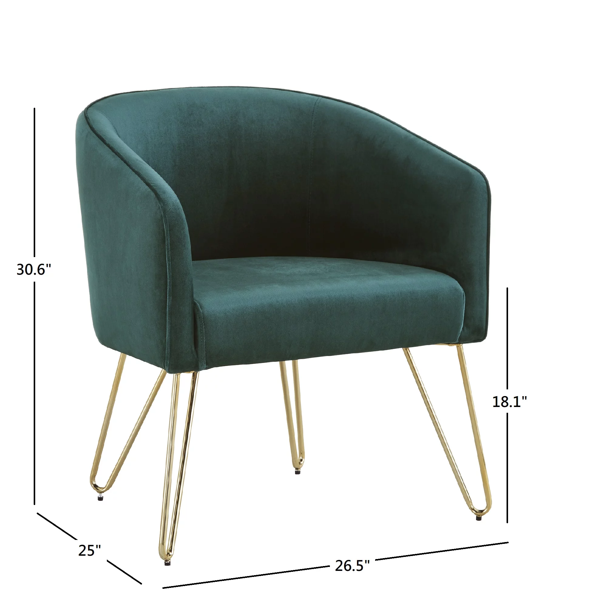 Ember Interiors Joan Gold Finish Velvet Accent Chair, Dark Green