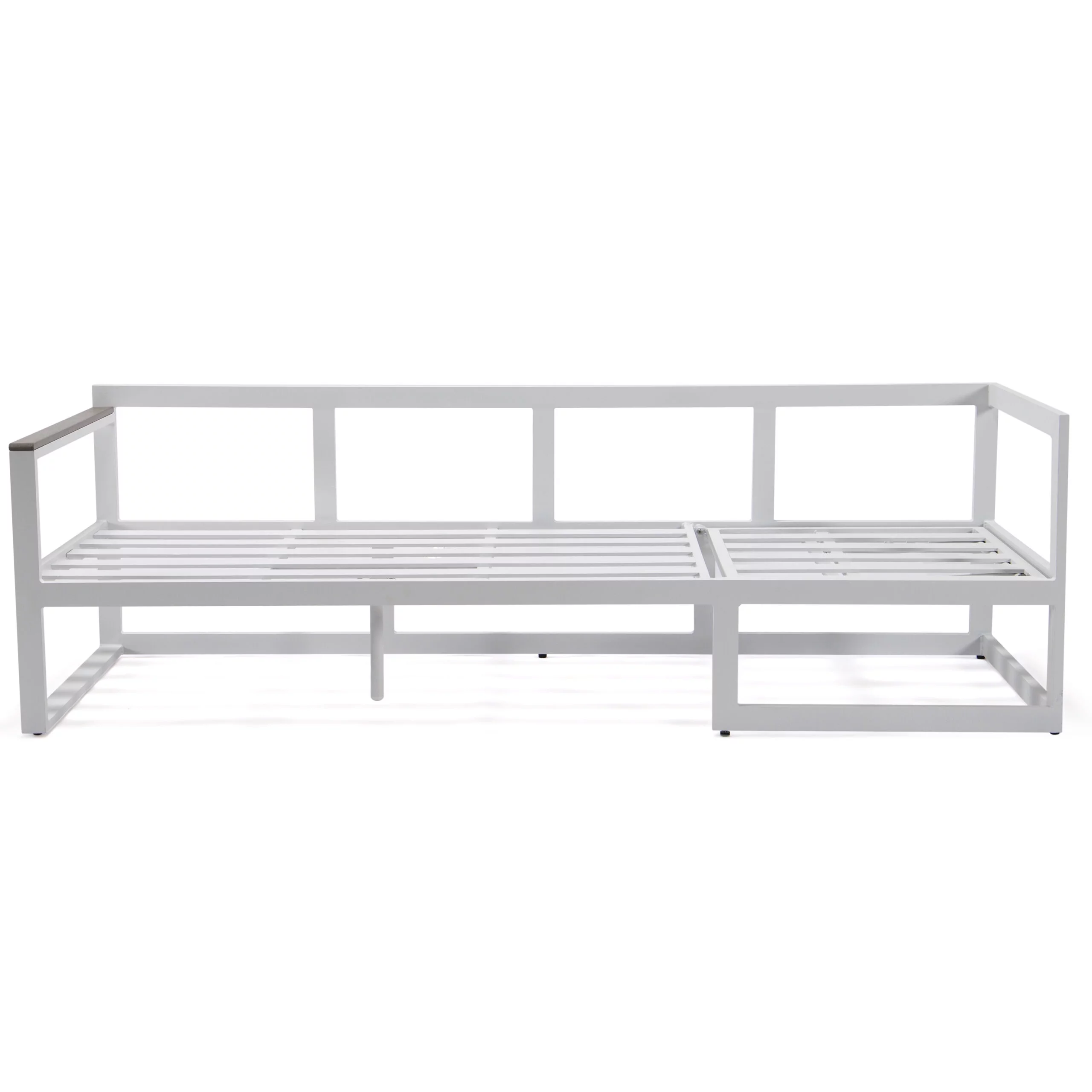 LeisureMod Chelsea White Sectional With Adjustable Headrest & Coffee Table With Cushions