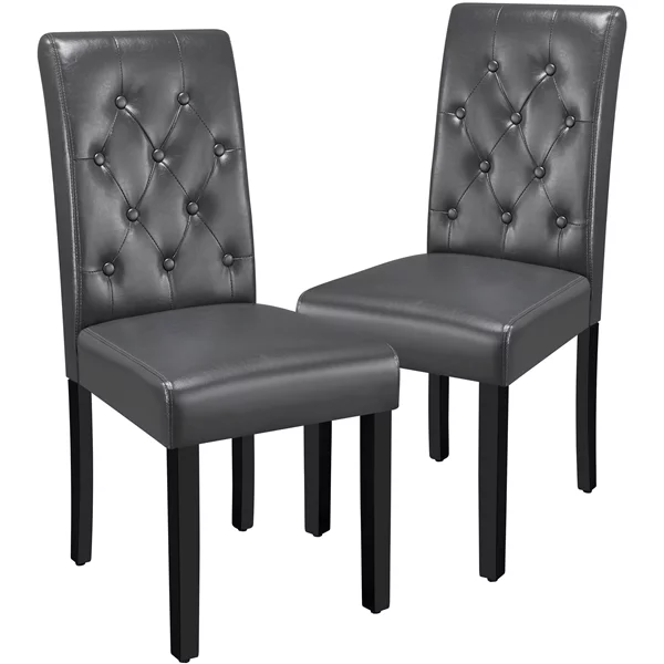 SMILE MART Modern Tufted Padded Dining Chair with Tall Back, Set of 2, Gray