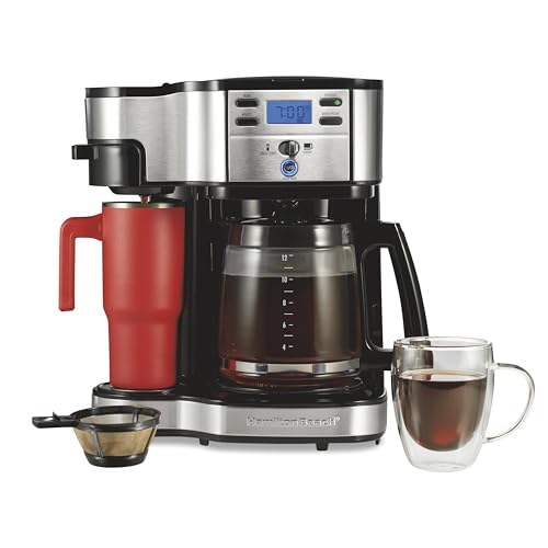 Hamilton Beach 49933 2-Way 12 Cup Programmable Drip Coffee Maker & Single Serve Machine, Glass Carafe, Auto Pause and Pour, White
