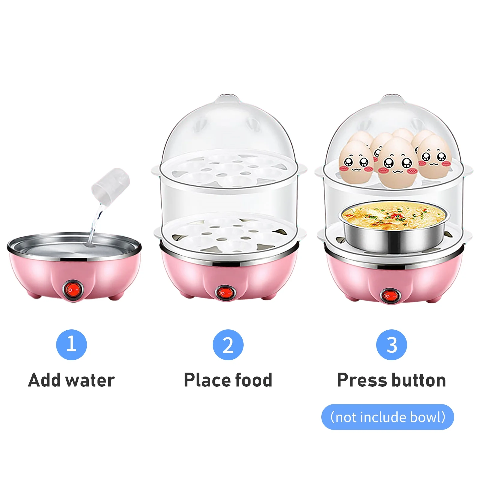 Double Layer Egg Cooker 14 Egg Capacity Hard Boiled Egg Cooker -dry Electric Egg Boiler with 40mL Measuring Cup Steam Vegetables