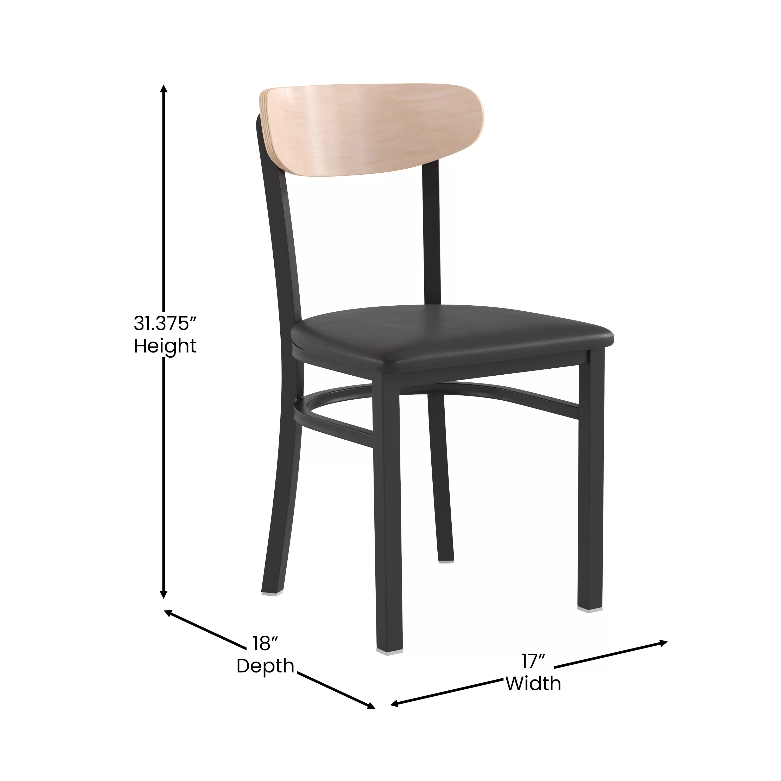 Flash Furniture Wright Metal/Wood Restaurant Chair, Natural Birch/Black