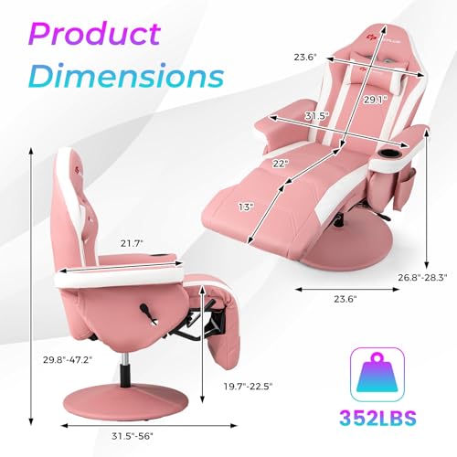 Goplus Massage Gaming Chair, Racing Style Gaming Recliner w/Adjustable Backrest and Footrest, Ergonomic High Back PU Leather Computer Office Chair Swivel Game Chair w/Cup Holder and Side Pouch