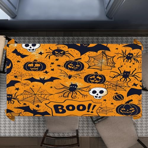 Creepy Skull Skeleton Rectangle Table Cloth 60 x 120 inch Fabric Indoor Outdoor Tablecloth Washable Seasonal Decorative Table Cover for Dining Party