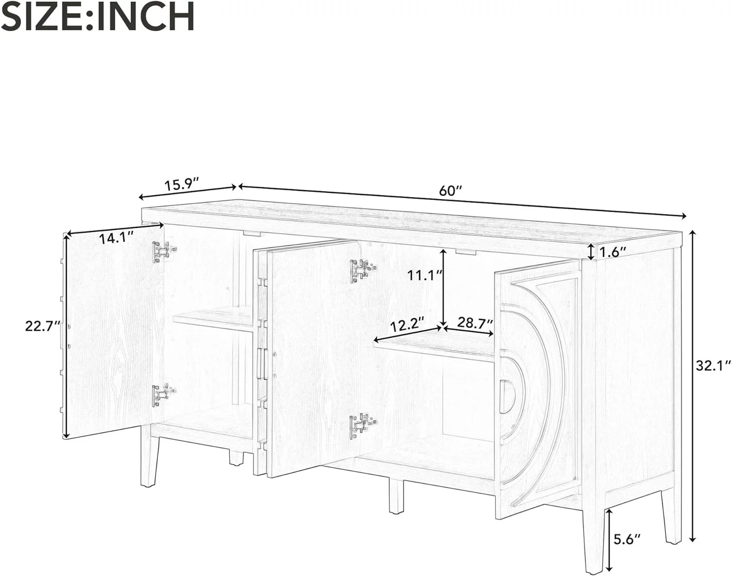 Farmhouse Sideboard Buffet Cabinet With 4 Doors Solid Wood Kitchen Sideboard Cabinet With Metal Handles For Living Room Entrance Rustic Sideboard Console Table 60