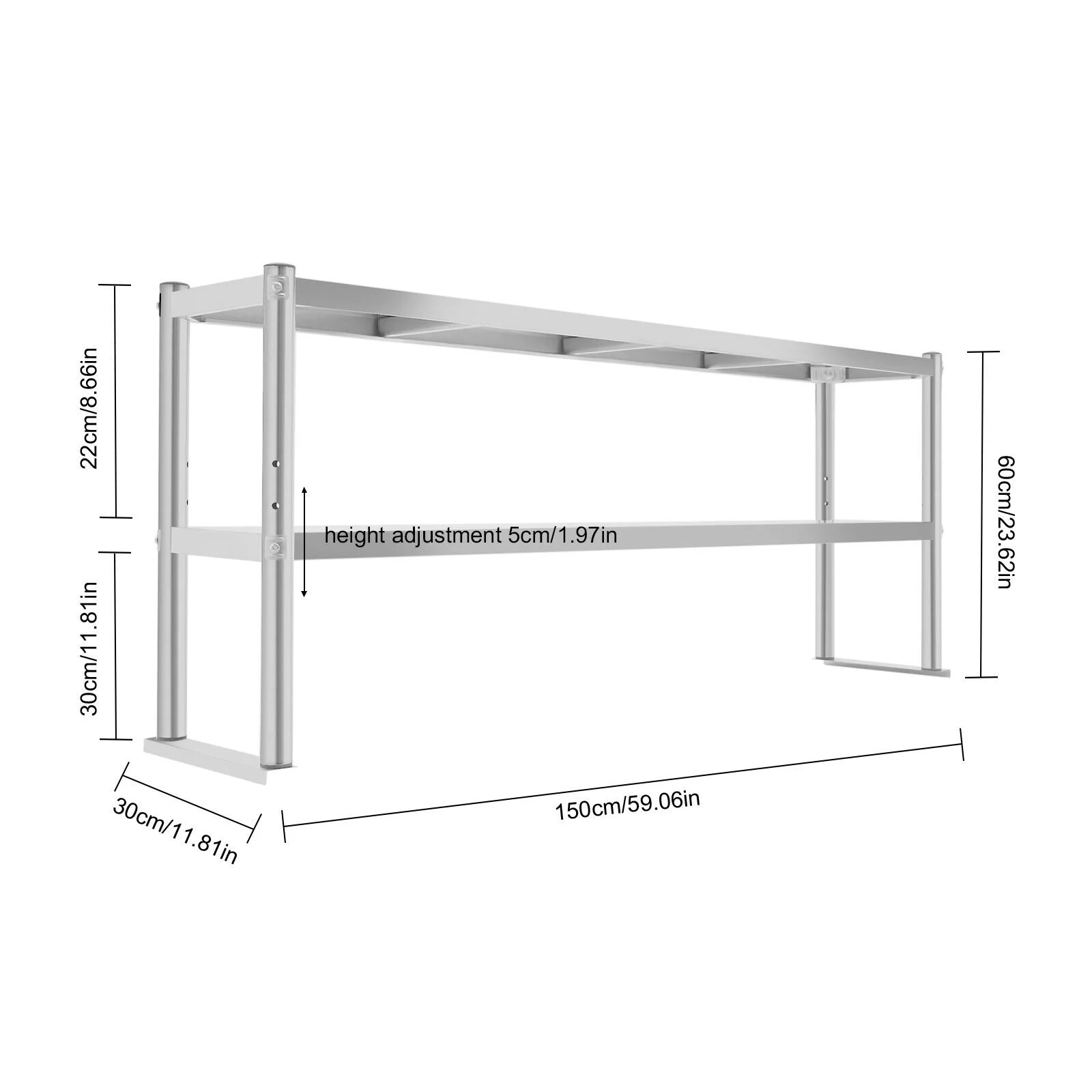 Commercial Stainless Steel Kitchen Prep Table Double Overshelf - 150*30*60cm