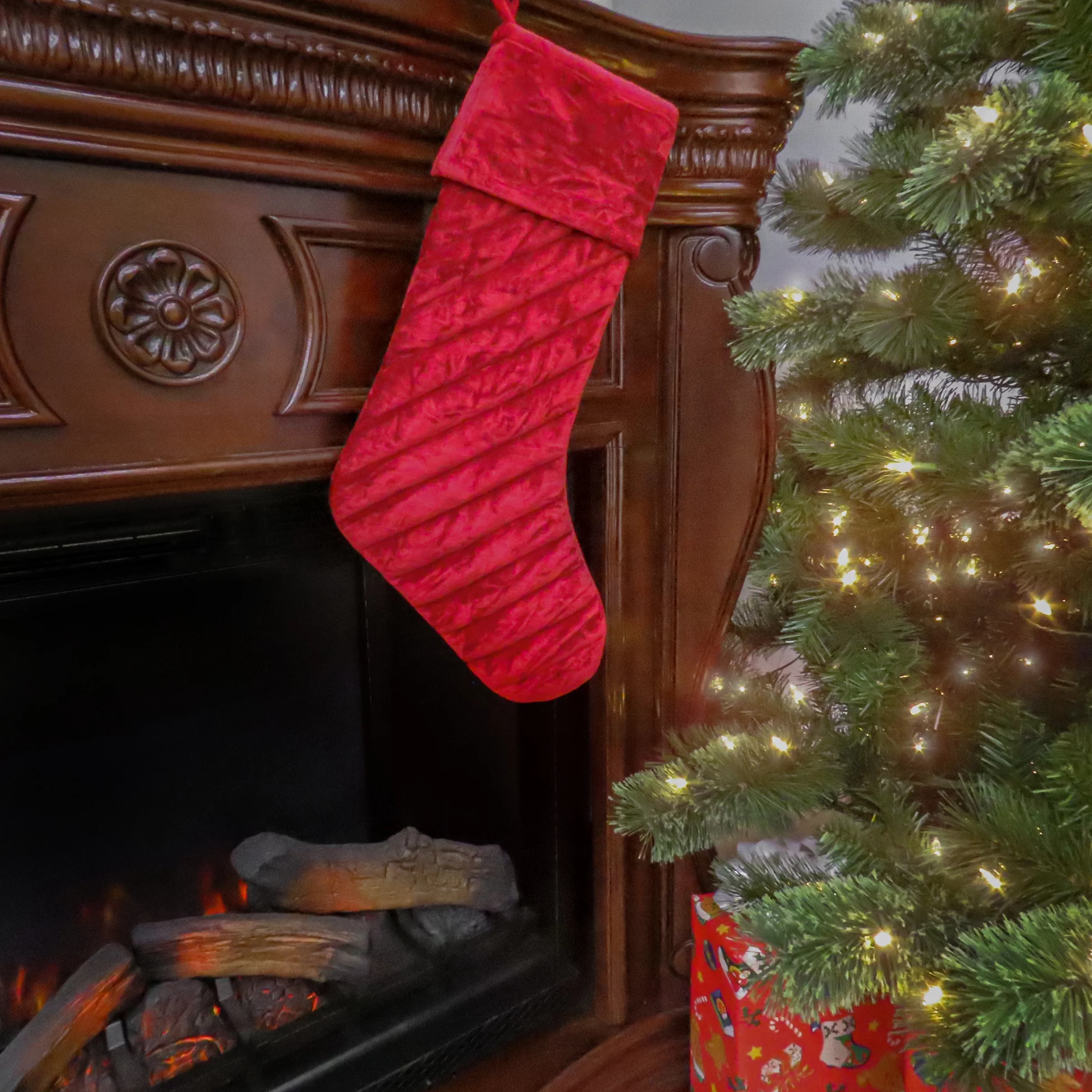 HGTV Home Collection Quilted Christmas Stocking, Red, 10in