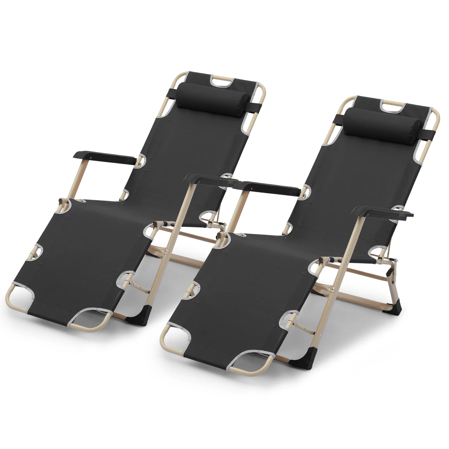 MoNiBloom Set of 2 Folding Lounge Chair with Adjustable Headrest, Outdoor Foldable Recliner, Portable Reclining Lounger for Adults, Support 330lbs, Black