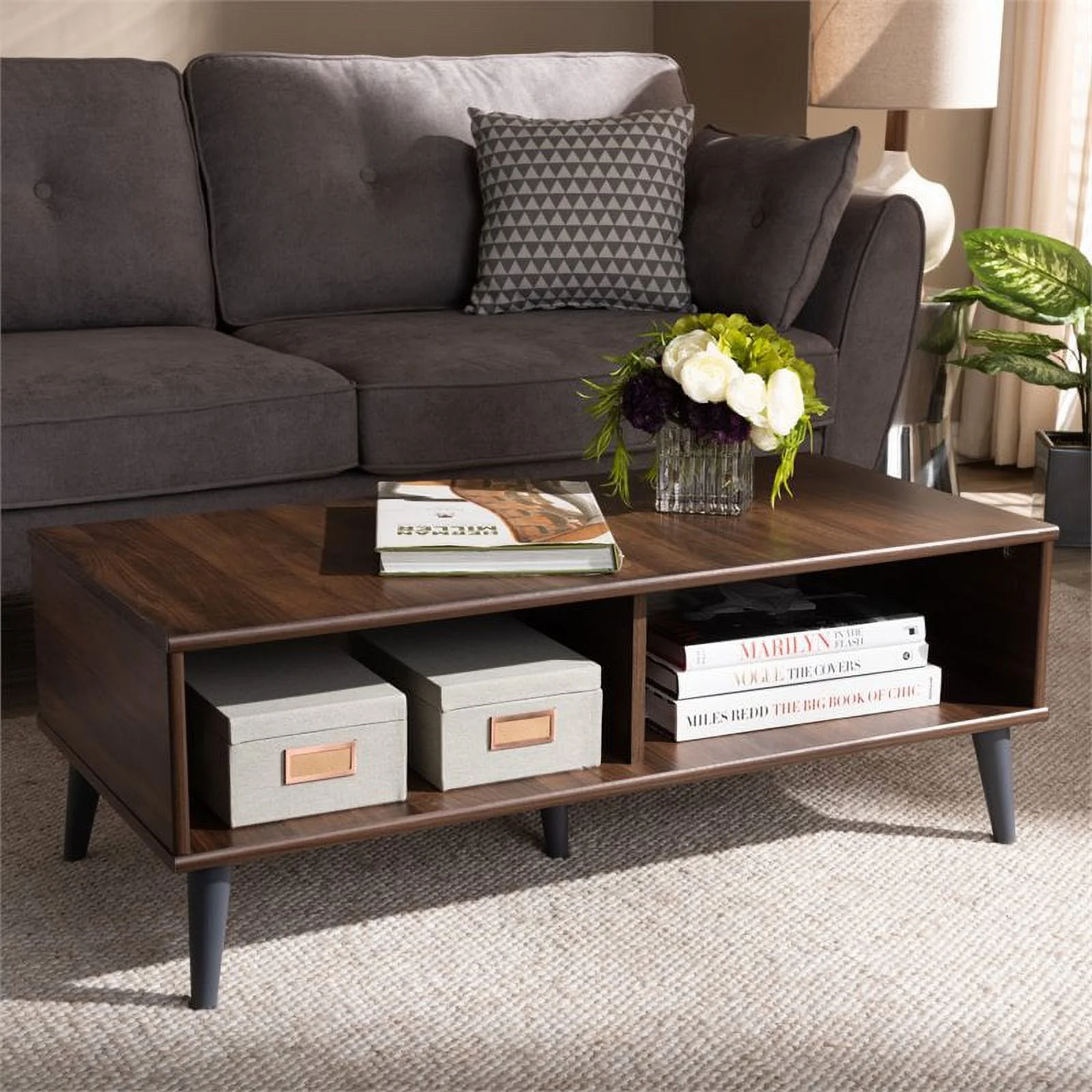Bowery Hill Wood Coffee Table in Brown and Dark Grey