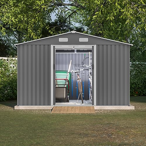 4×8 FT Outdoor Metal Storage Shed,Heavy-Duty Lean to Storage Shed with Floor Base,Garden Tool Metal Storage House W/Lockable Door and 2 Air Vents,Weather Resistant,for Backyard,Patio,Lawn,Black