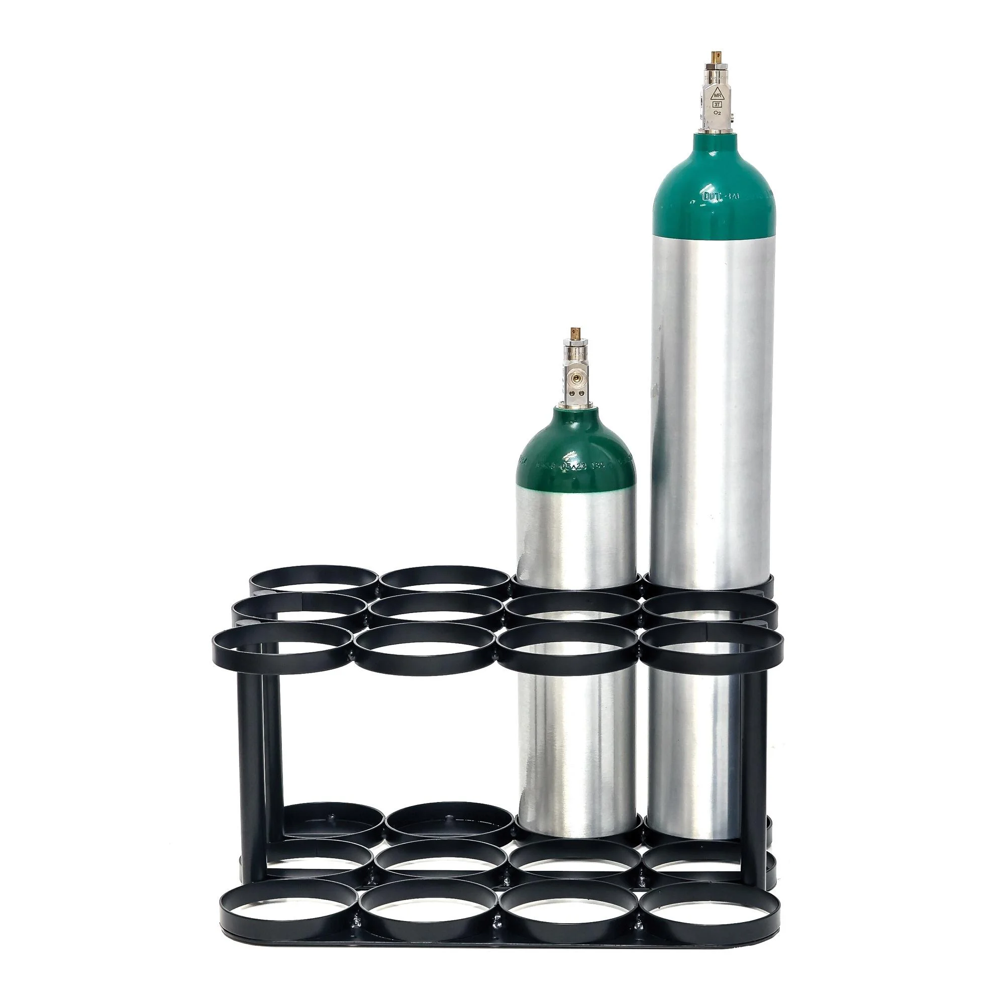 AireMed Oxygen Tank Holder – Holds (12) E, D or M9/C Size Tanks - Heavy-Duty Oxygen Cylinder Rack for Storage and Transportation – Floor Mountable Oxygen Rack