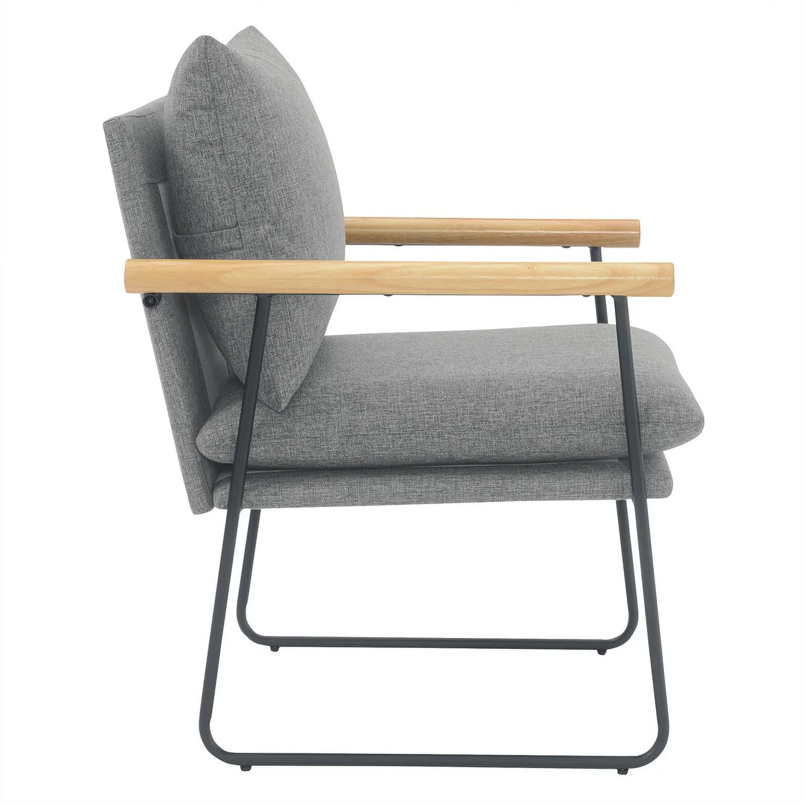 Dutton Armchair in Charcoal Fabric with Natural Arms and Black Sled Base