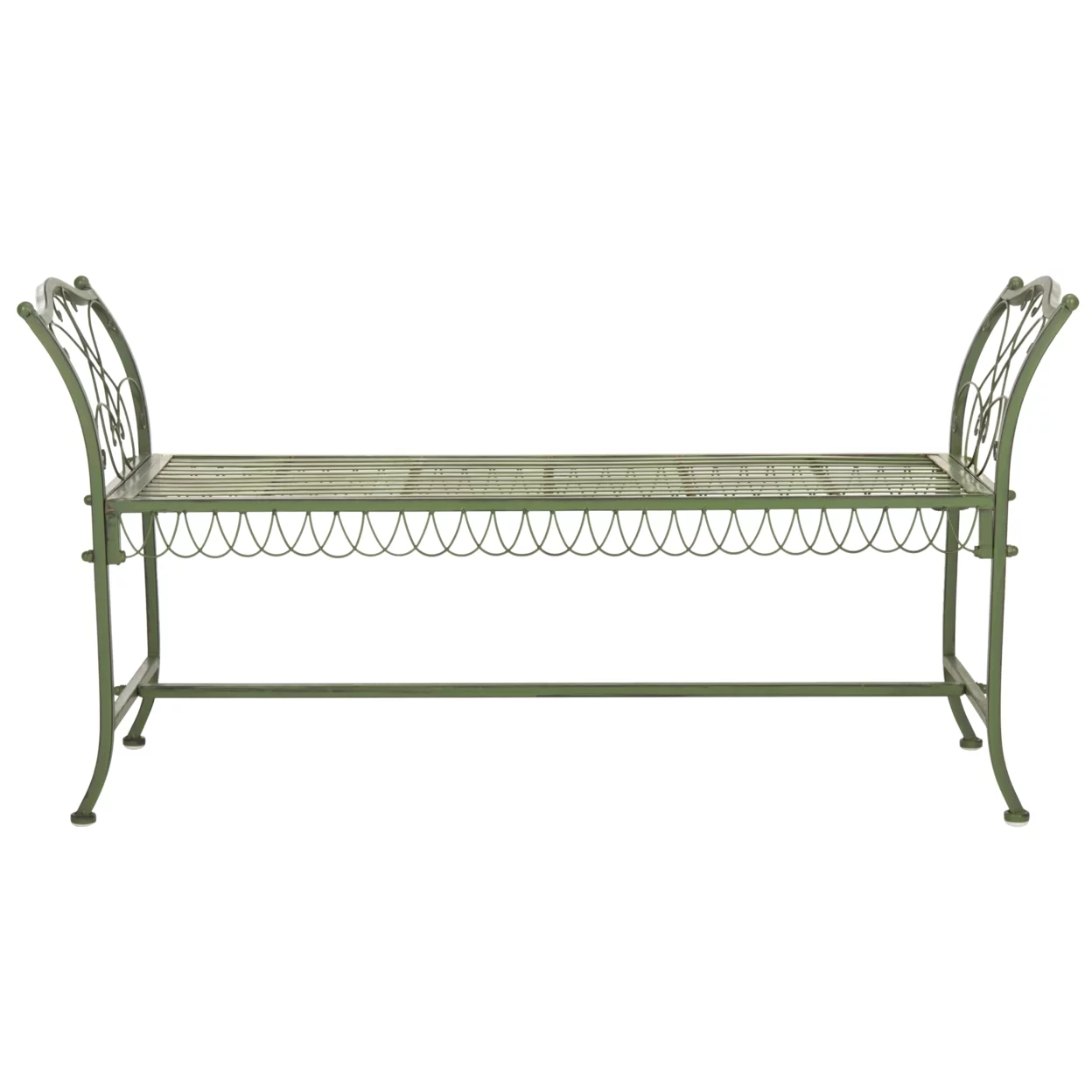 SAFAVIEH Arona Iron 51 in. Wrought Iron Outdoor Patio Bench, Antique Green