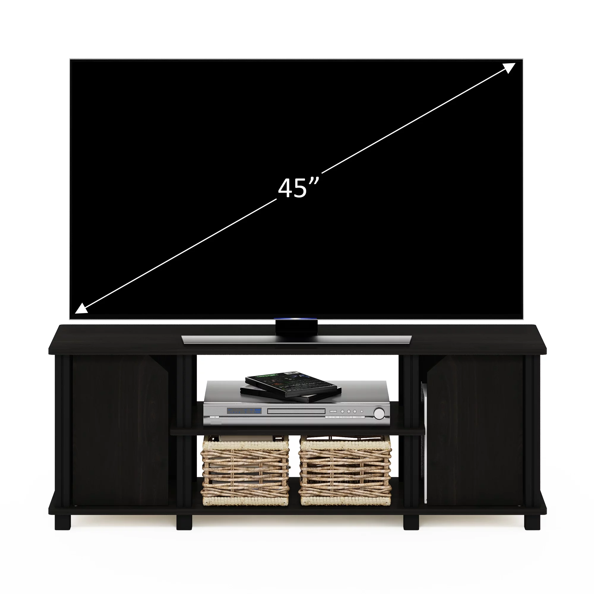 Furinno Brahms TV Stand with Shelves and Storage, Espresso/Black