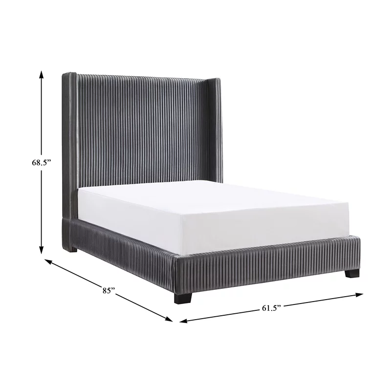 Lexicon Glenbury Velvet Full Upholstered Bed in Pleated Dark Gray