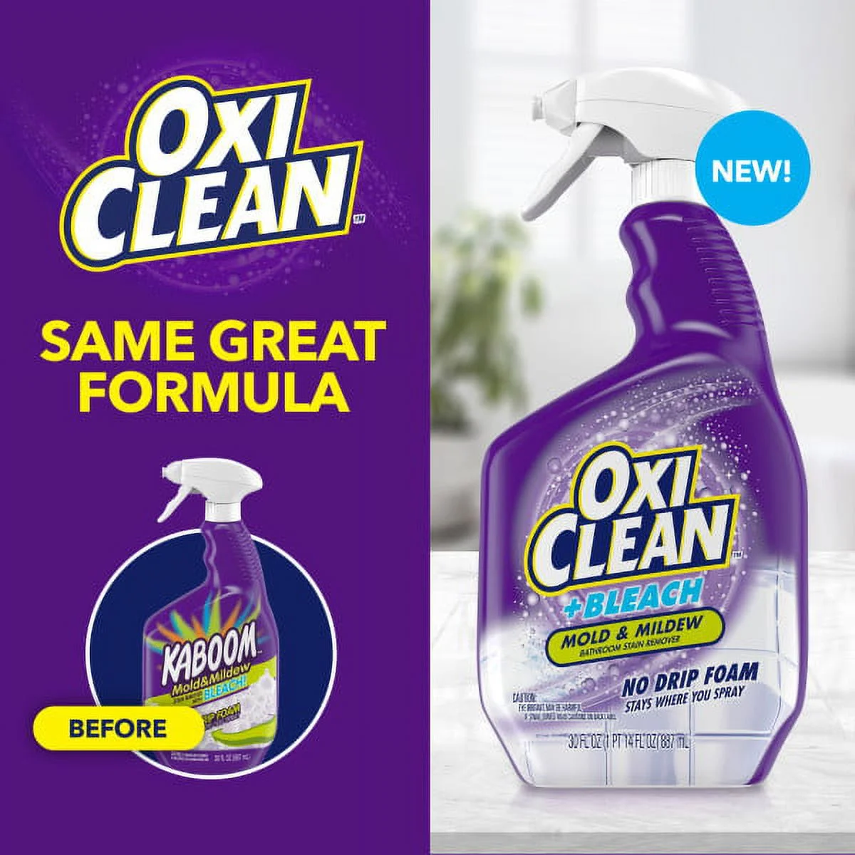 OxiClean plus Bleach, No Drip Foam, Mold & Mildew Bathroom Stain Remover 30 oz. - Pack of 4