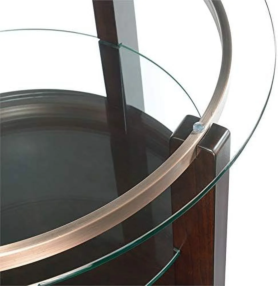 KHBIULIFE Round Traditional Wood End Table with Glass Top in Espresso