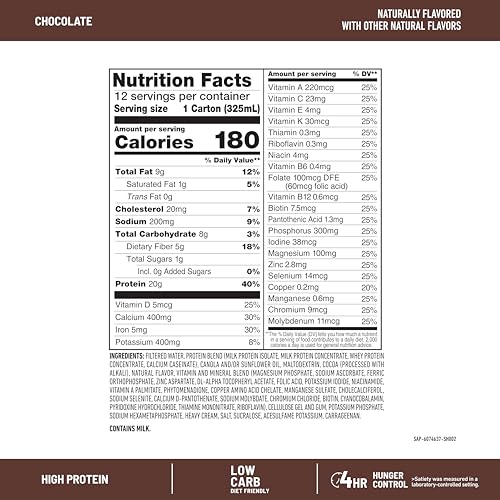 SlimFast Protein Shake, Chocolate- 20g Protein, Meal Replacement Shake Ready to Drink, High Protein with Low Carb and Low Sugar, 24 Vitamins and Minerals, 12 Count (Pack of 1) (Packaging May Vary)