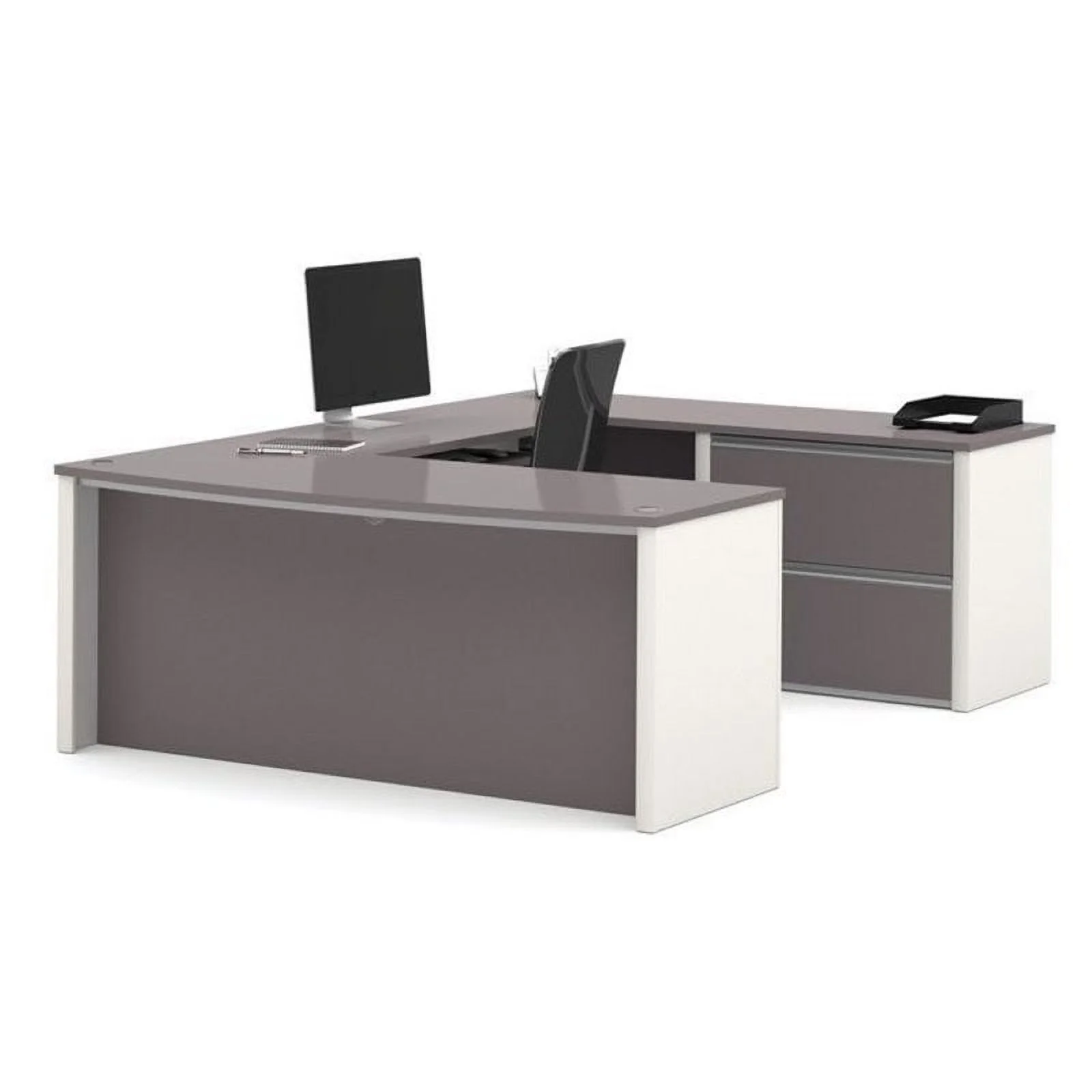 Bowery Hill Modern Wood U-Shaped Home Office Set in Slate Gray