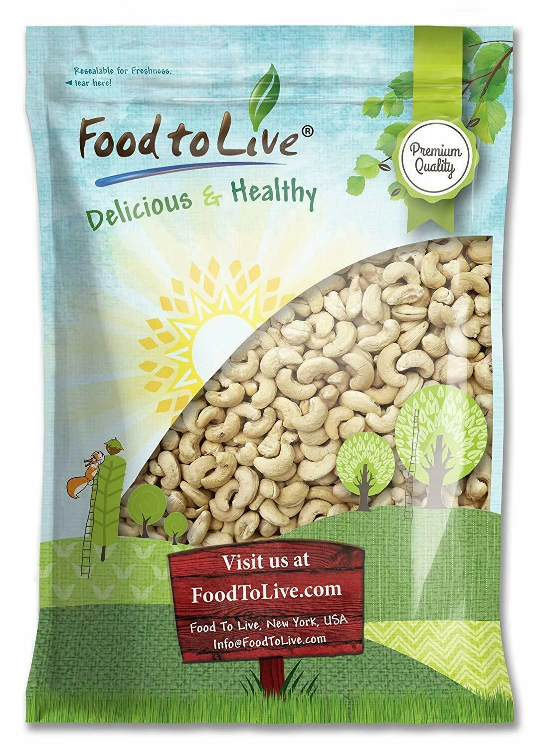 Food to Live, Whole Cashews W320, Non-GMO Verified, 8 Pounds, Raw