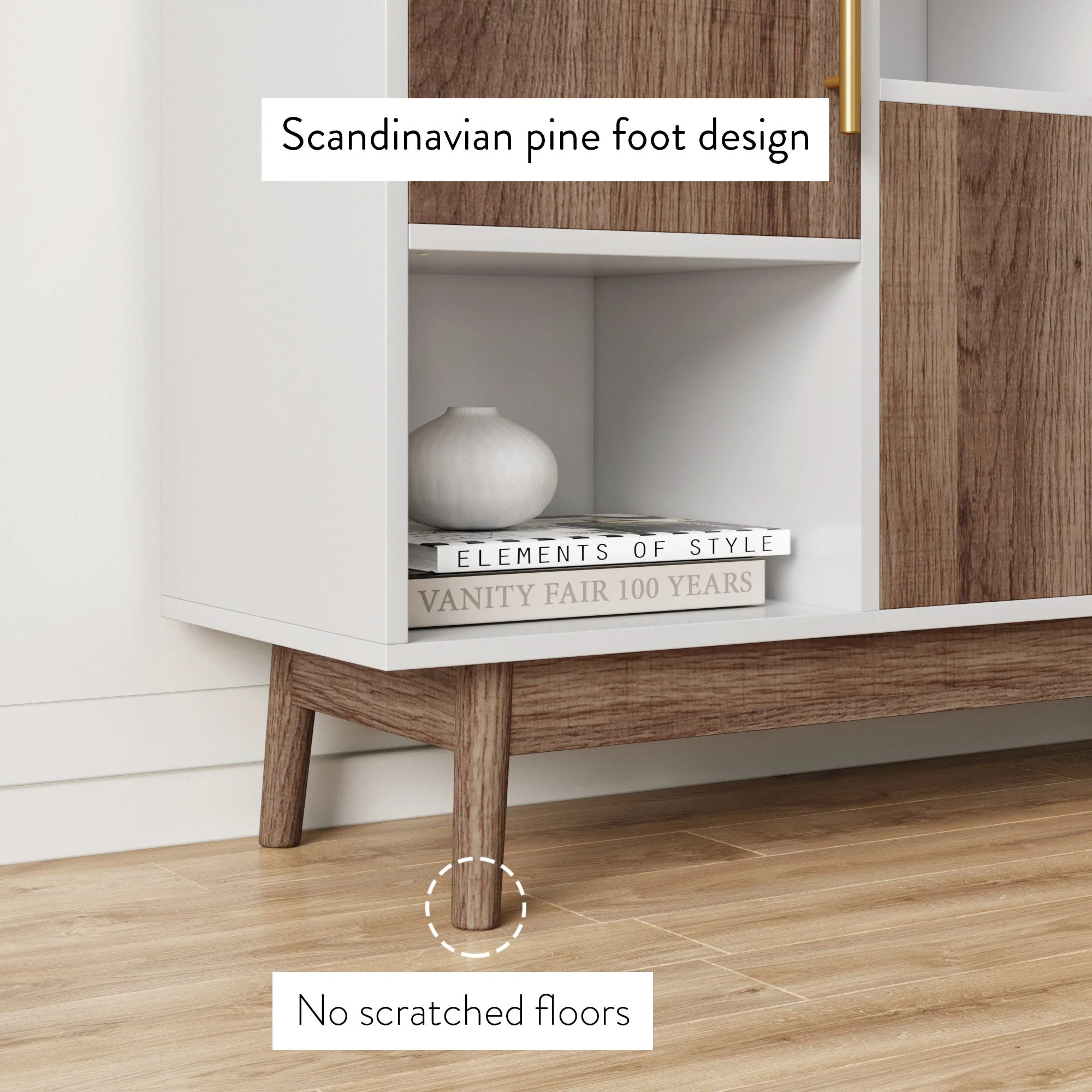 Nathan James Ellipse White Cube Storage with Display Shelves and Brown Cabinet Doors