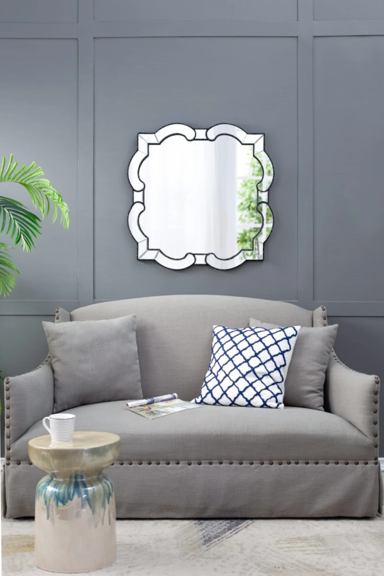 CC Home Furnishings Scalloped Design Wall Mirror - 2.5' - Clear and Black