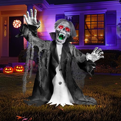 Halloween Animatronic Zombie Groundbreaker Decorations Outdoor with Light and Sound, 2.3FT Motion and Sound Activated Scary Deco Props for Outdoor,Yard,Lawn,Patio,Haunted House