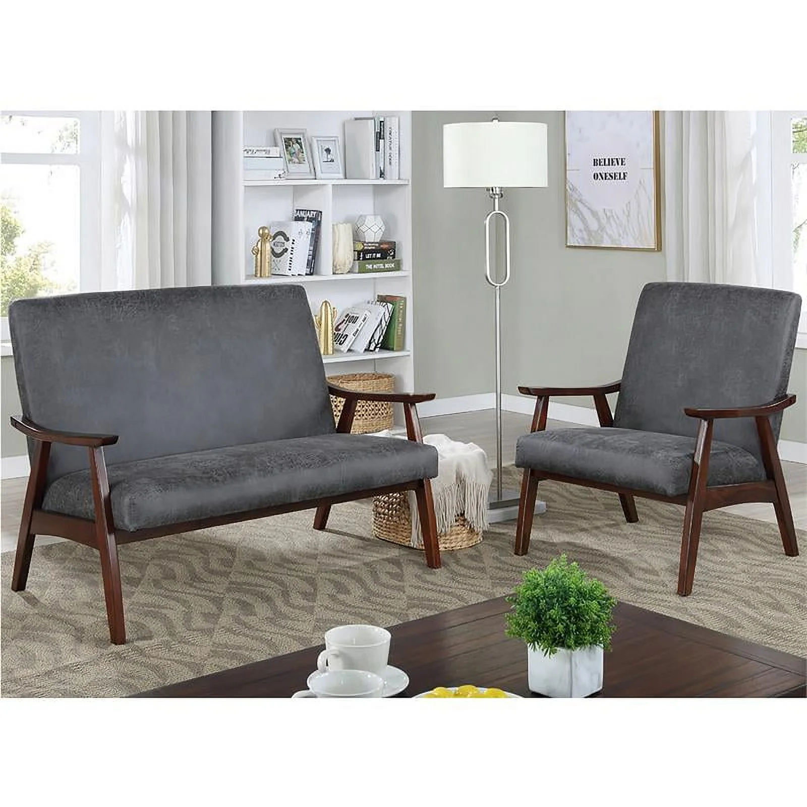 Furniture of America Kikee Faux Leather Cushioned Loveseat Bench in Dark Gray