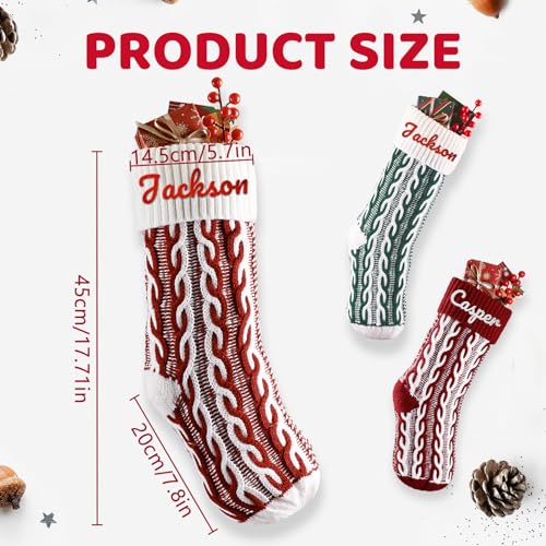 Bemaystar Personalized Christmas Stockings - 18.5'' Embroidery Custom Christmas Stockings with Names, Burlap Plaid Stockings Xmas Decor Gifts for Family Kids Holiday Party, 1-Pack Choose Any Styles