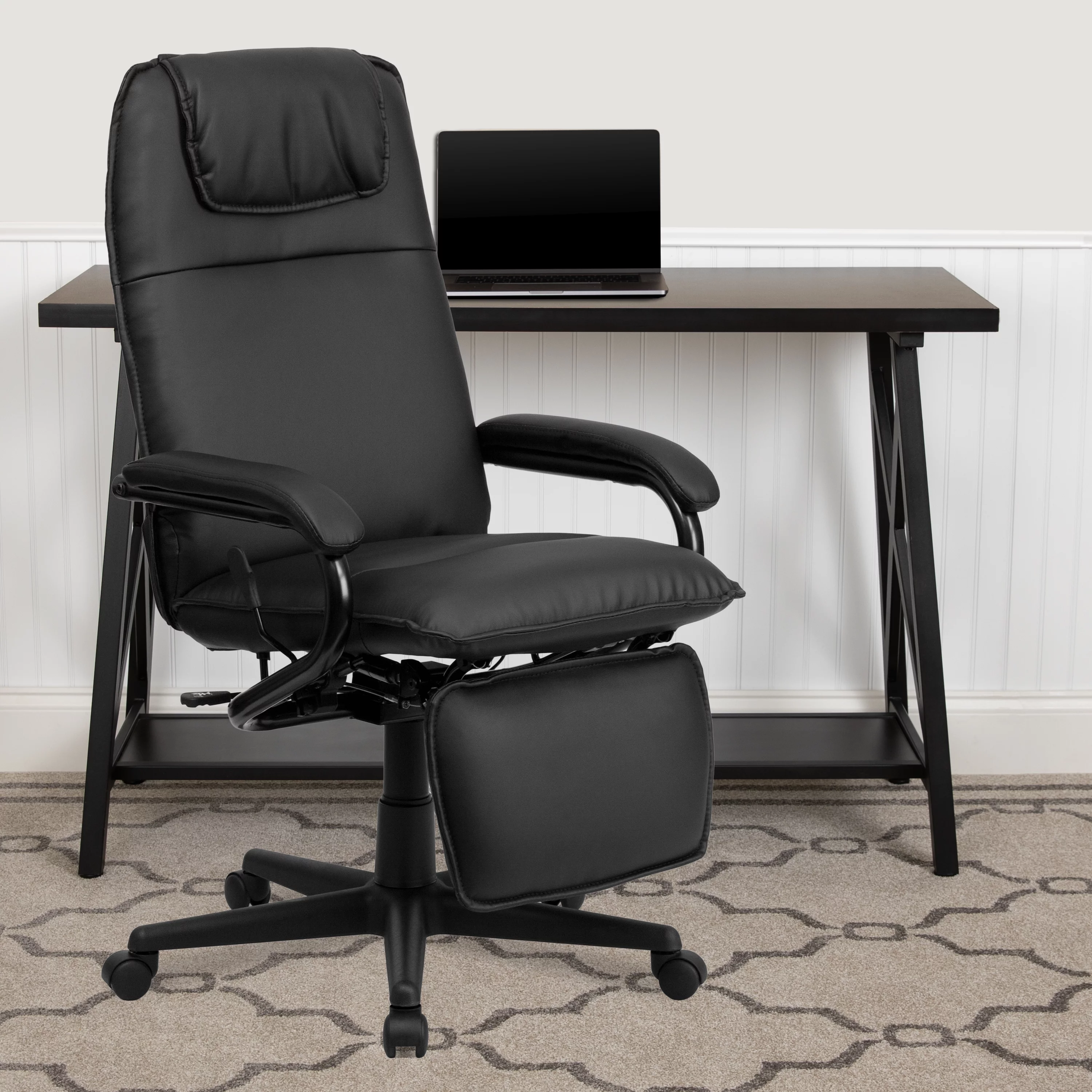 BizChair High Back Black LeatherSoft Executive Reclining Ergonomic Swivel Office Chair with Arms