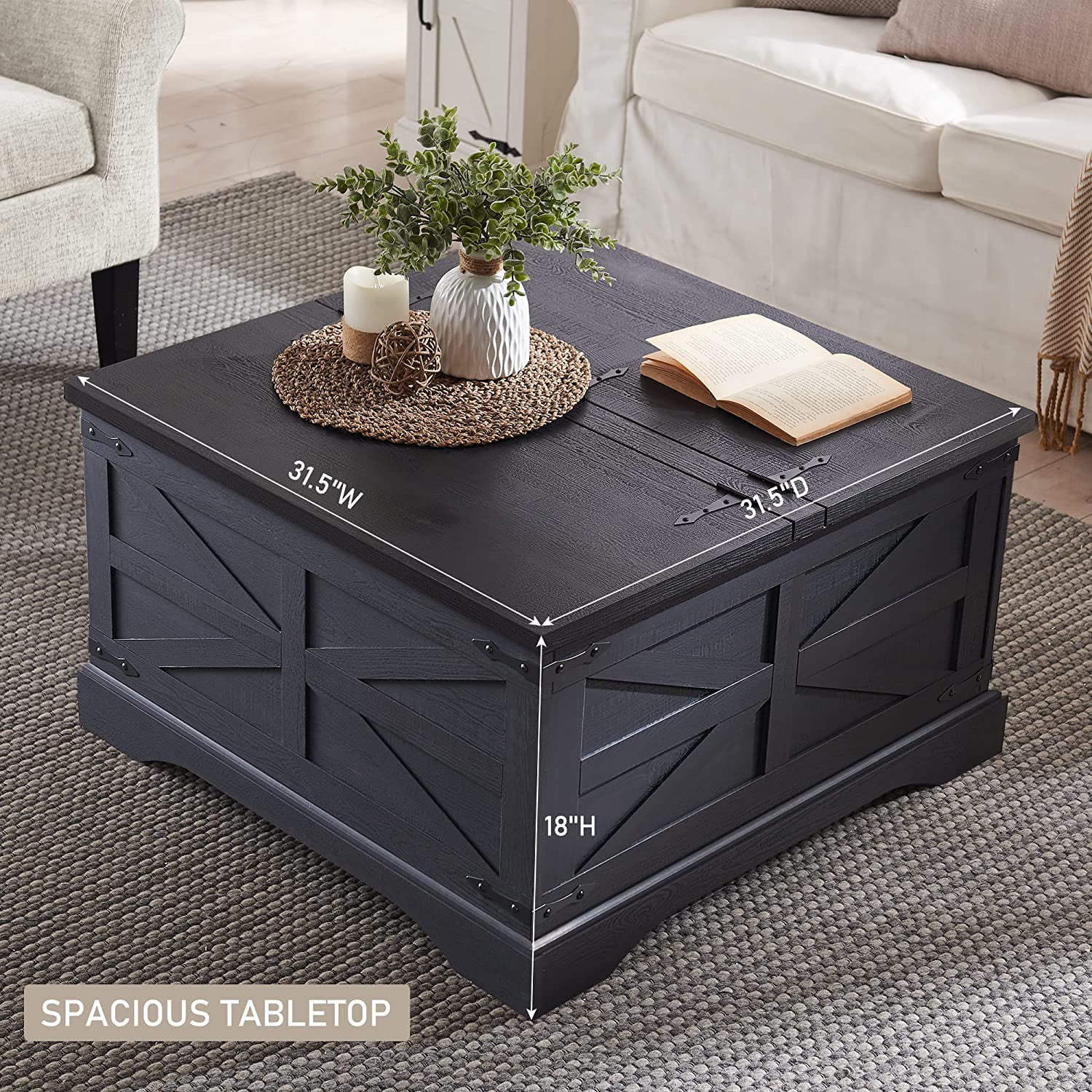 Farmhouse Coffee Table with Large Hidden Storage Compartment for Living Room,  Hinged Lift Top