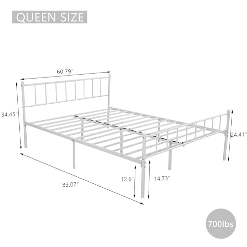 Metal Platform Full Bed Frame with Headboard Sturdy Steel Slats Support No Box Spring Needed Easy Assembly White