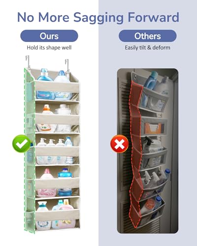 ULG 1 Pack Over Door Organizer with 5 Large Pockets 10 Mesh Side Pockets, 44 lbs Weight Capacity Hanging Storage Organizer with Clear Window Kids Toys, Shoes, Diapers, Dark Grey, 5 Layers