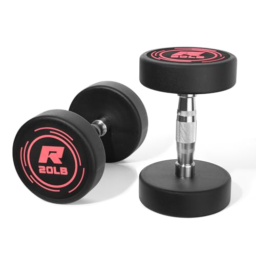RitFit 5-200 LBS PVC Coated Pink Round Dumbbells Set with Optional Rack and Non-Slip Handle for Home Gym Strength Training and Fitness