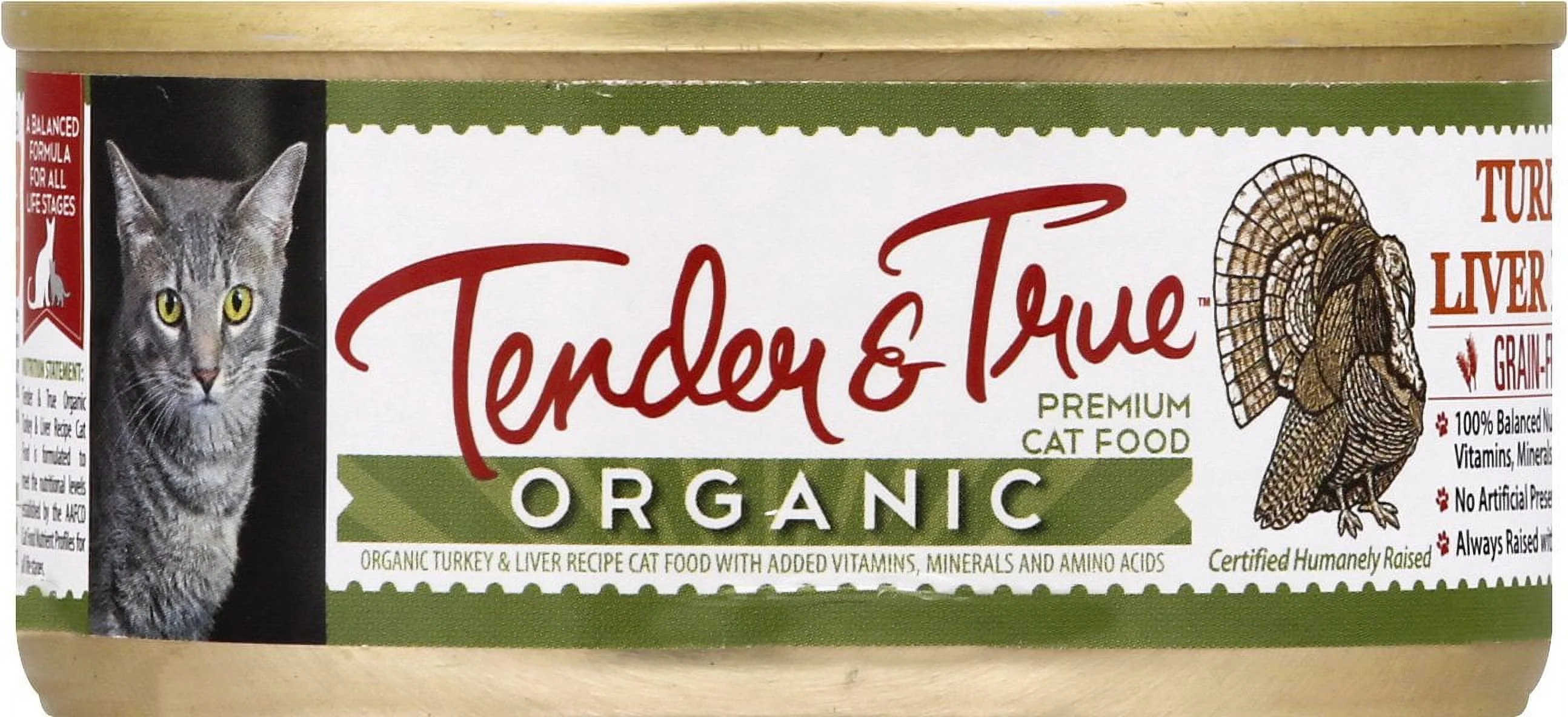 Tender & True 00339749 5.5 oz Organic Cat Food Wet Turkey Liver - Pack of 24