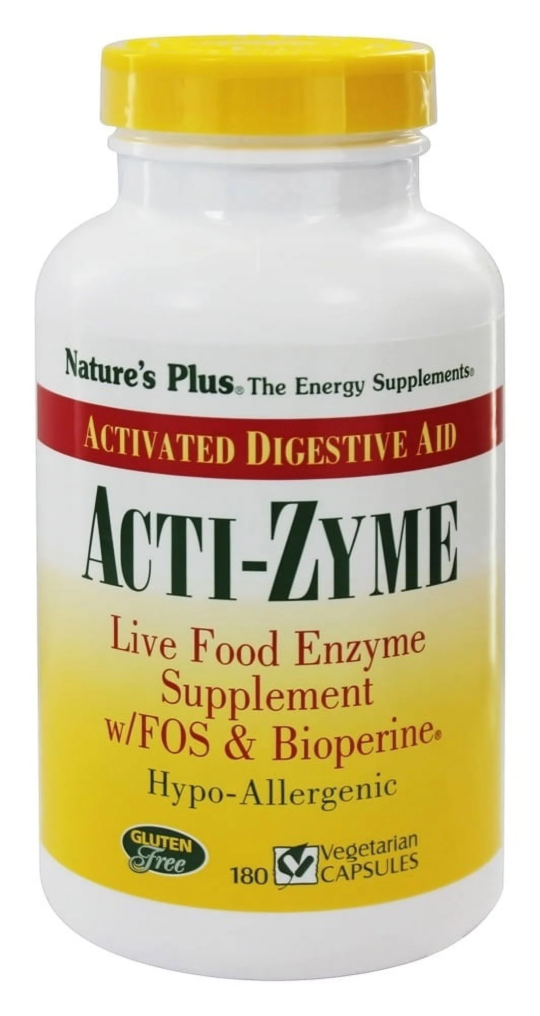 Nature's Plus - Acti-Zyme with Live Food Enzymes FOS & Bioperine - 180 Capsules